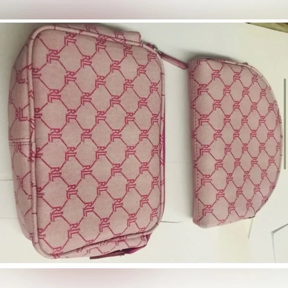 New 3 New Lauren Ralph Lauren Pink Cosmetic Bags iPhone Bag Signature RL Logo - Picture 12 of 14